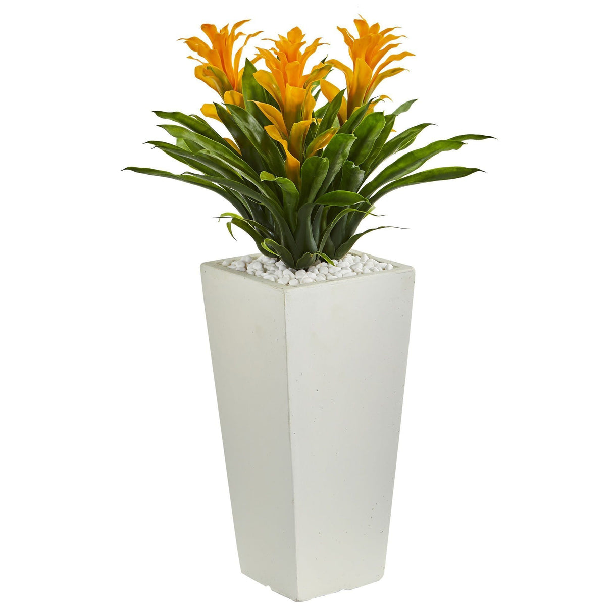 Triple Bromeliad Artificial Plant in White Tower Planter-Parc Decor