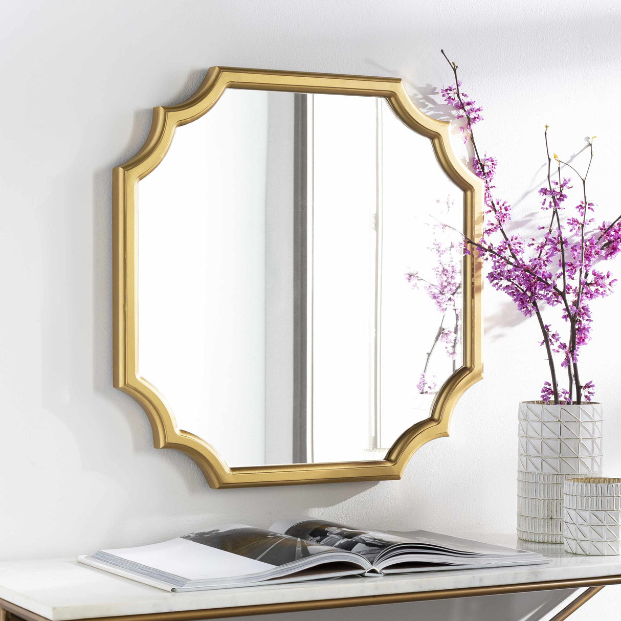Abangay Gold Contemporary Wood Frame Mirror-Mirrors-Parc Decor