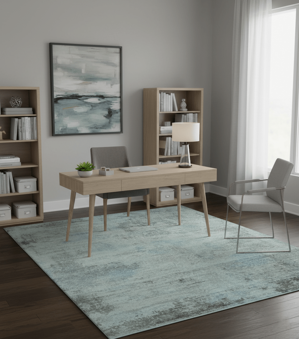 Abstract Blue And Gray 8x10 Hand Knotted Bamboo Silk Area Rug