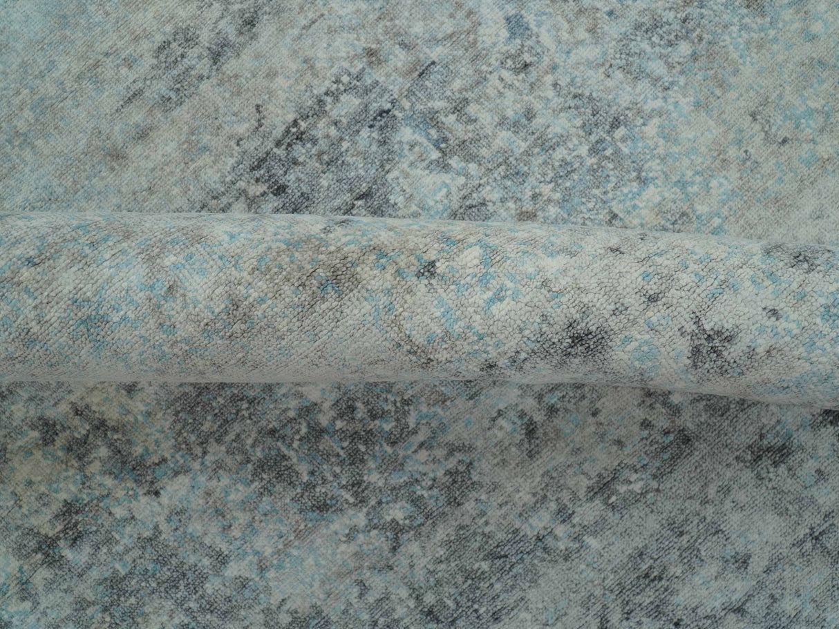 Abstract Blue And Gray 8x10 Hand Knotted Bamboo Silk Area Rug