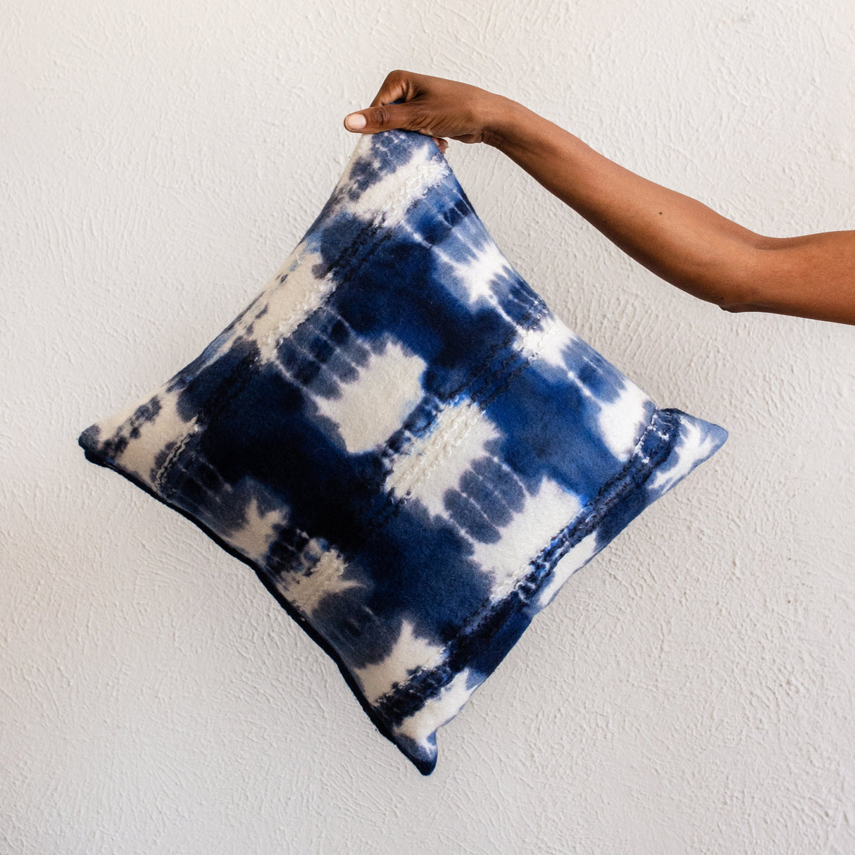 Adire Tie-Dye Wool Blue Indigo Throw Pillow-Pillows-Parc Decor
