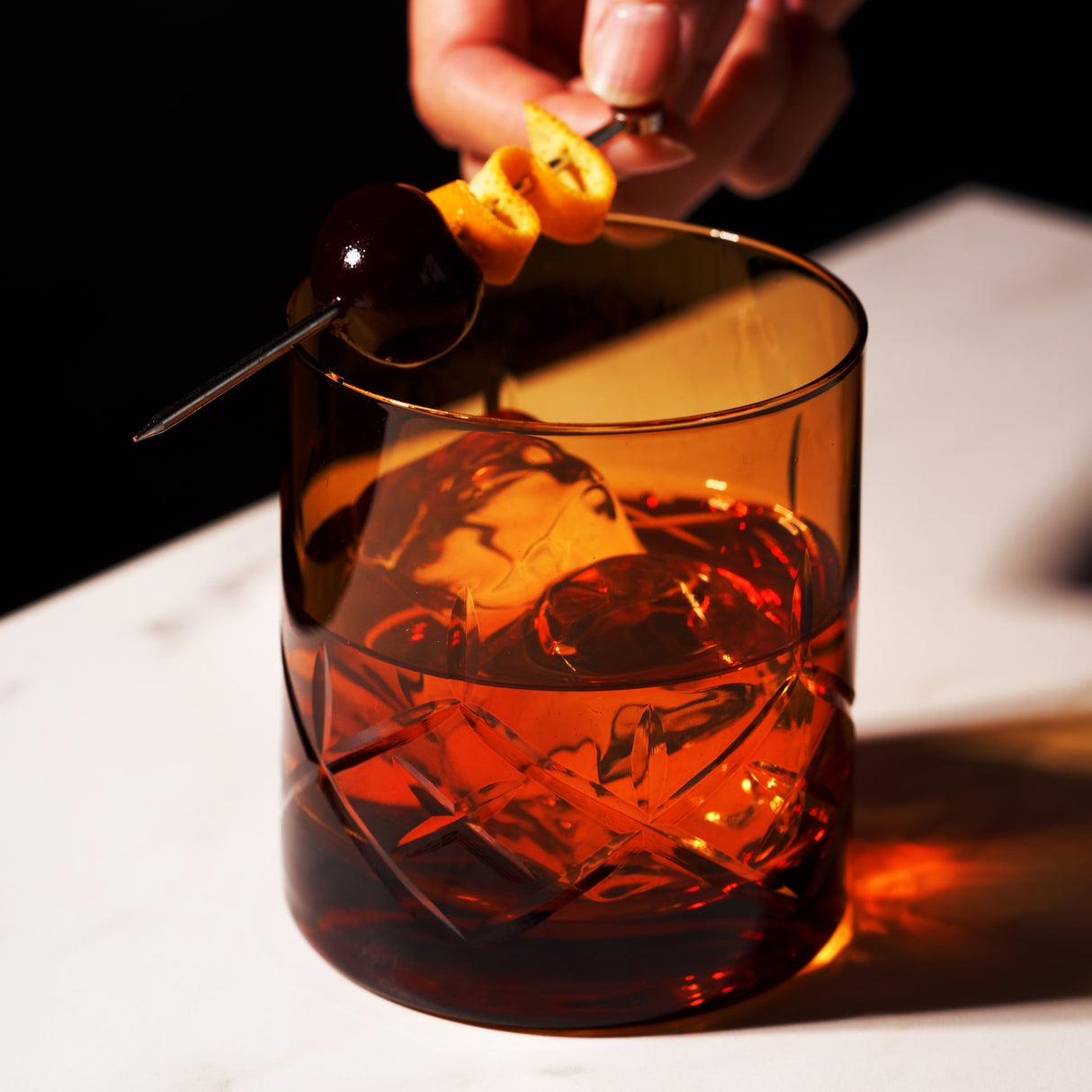 Admiral Crystal Rocks Glasses in Amber Set of 2-product_type::stemless_cocktail_glasses-Parc Decor