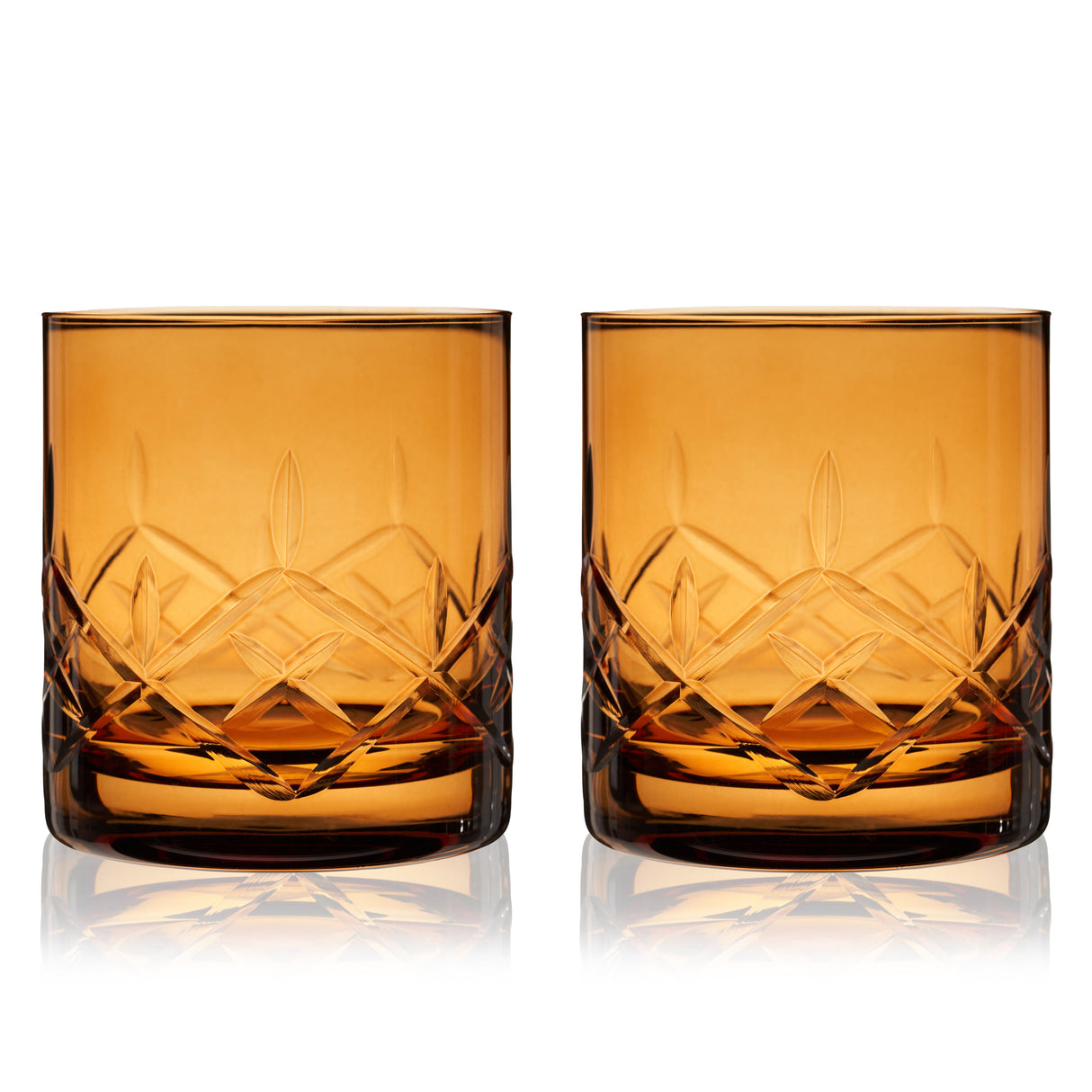 Admiral Crystal Rocks Glasses in Amber Set of 2-product_type::stemless_cocktail_glasses-Parc Decor