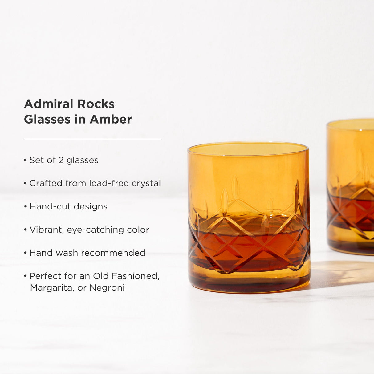 Admiral Crystal Rocks Glasses in Amber Set of 2-product_type::stemless_cocktail_glasses-Parc Decor