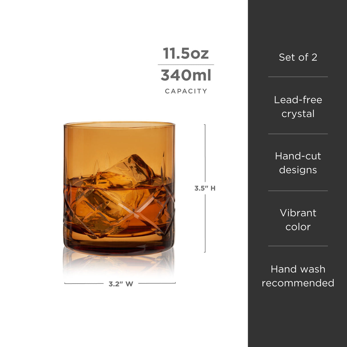 Admiral Crystal Rocks Glasses in Amber Set of 2-product_type::stemless_cocktail_glasses-Parc Decor