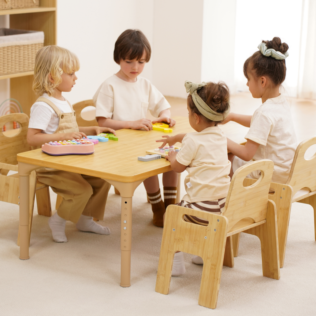 Adrian | Adjustable Wooden Toddler Table and 4 Chair Set
