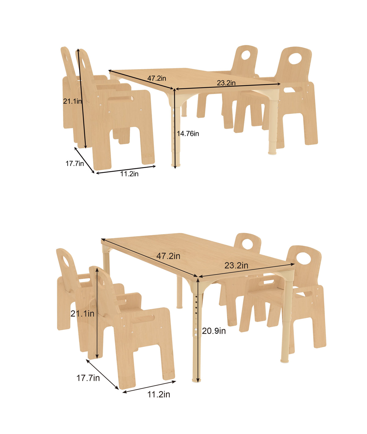 Adrian | Adjustable Wooden Toddler Table and 4 Chair Set