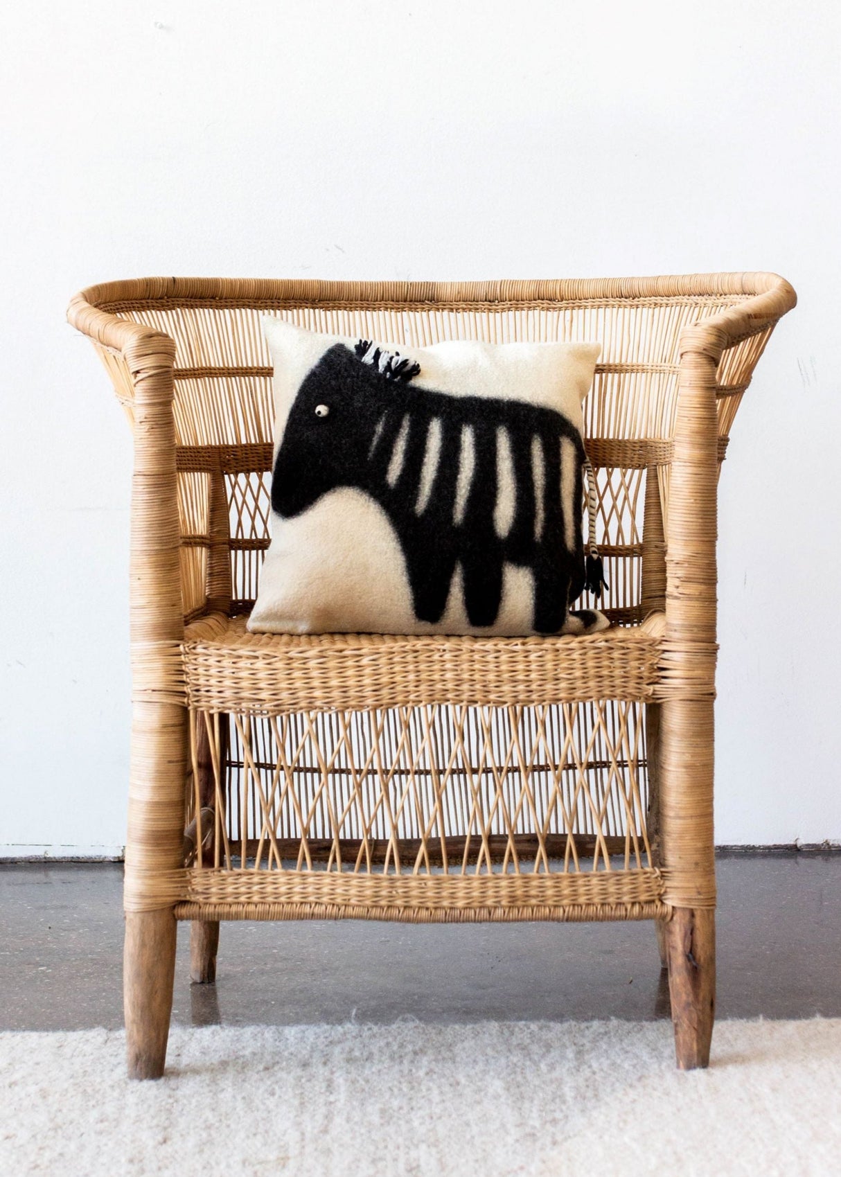 African Modern Boho Felted Decorative Pillow: Animal Zebra Jungle Wool Throw Pillow-Pillows-Parc Decor