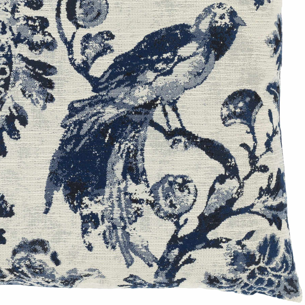 Agricola Navy Floral Bird Throw Pillow-Throw Pillows-Parc Decor
