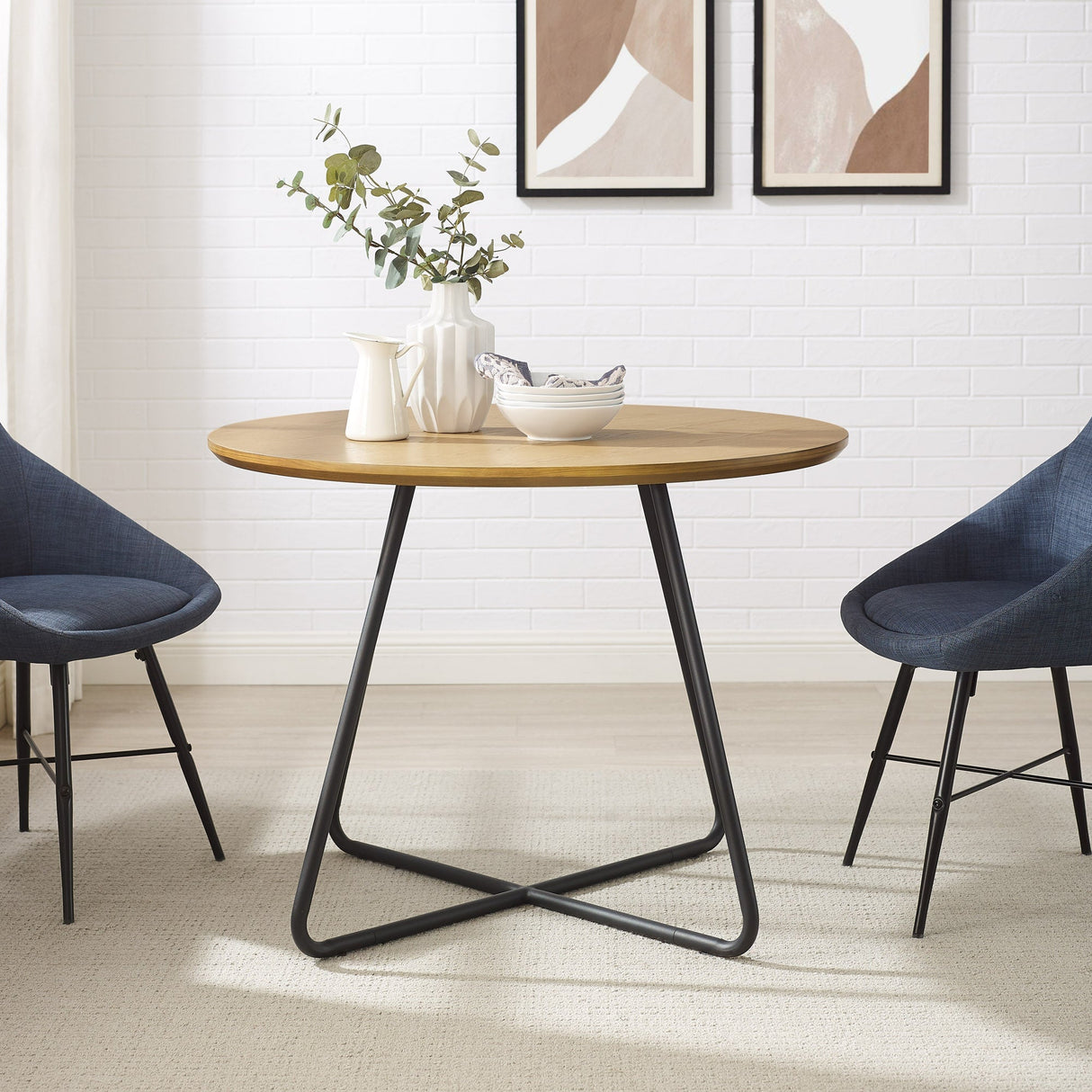 Alex 40" Modern Veneer and Metal Round Dining Table-Dining / Kitchen-Parc Decor