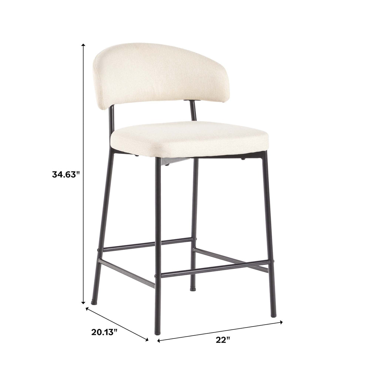 Alexis Modern Upholstered Curved Bar Stool, Set of 2-Dining / Kitchen-Parc Decor