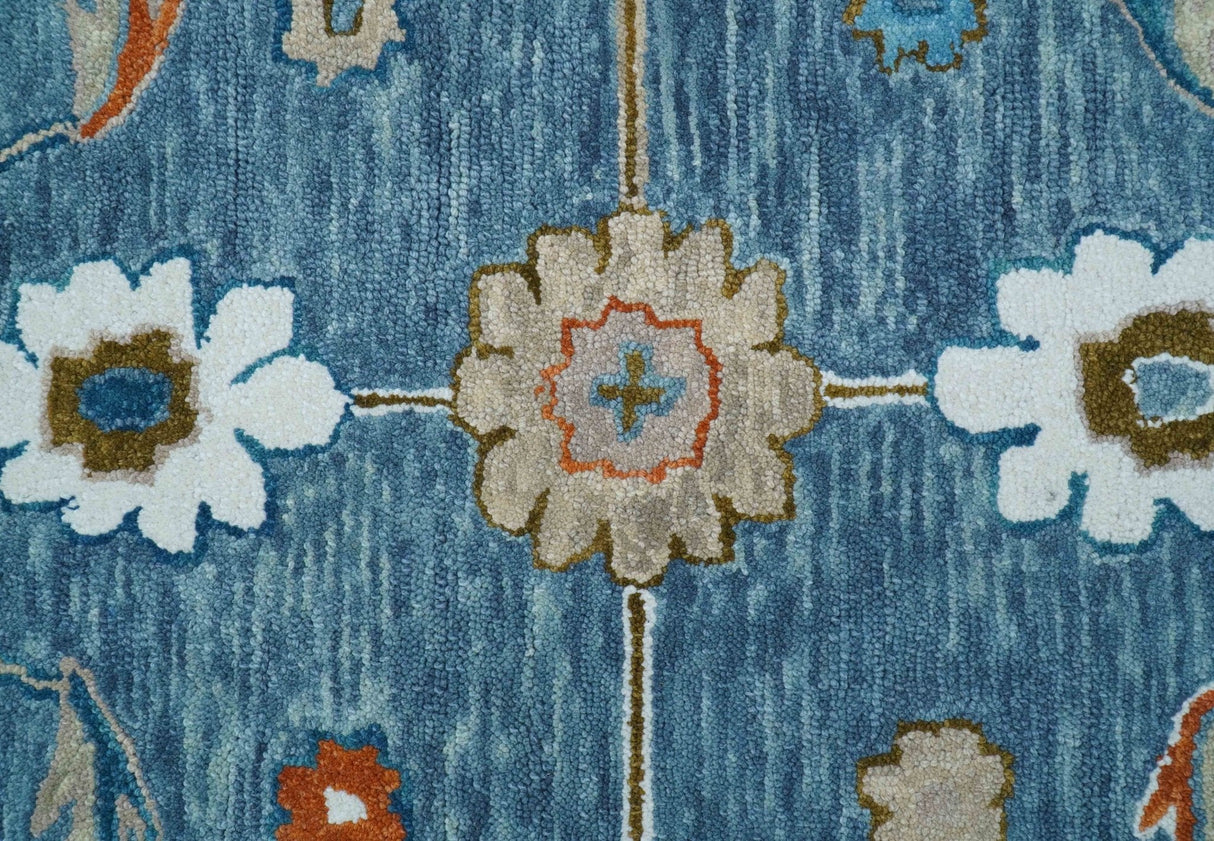 Allure Custom Made Modern Oushak Blue And Ivory Hand Tufted Wool Rug