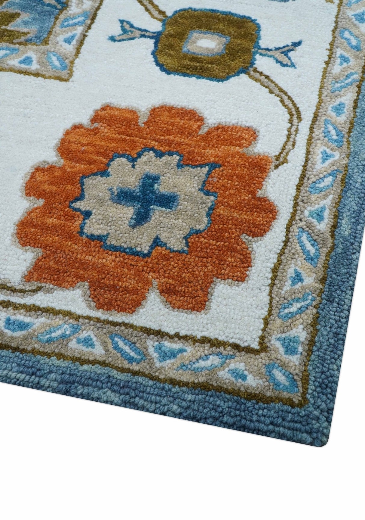 Allure Custom Made Modern Oushak Blue And Ivory Hand Tufted Wool Rug