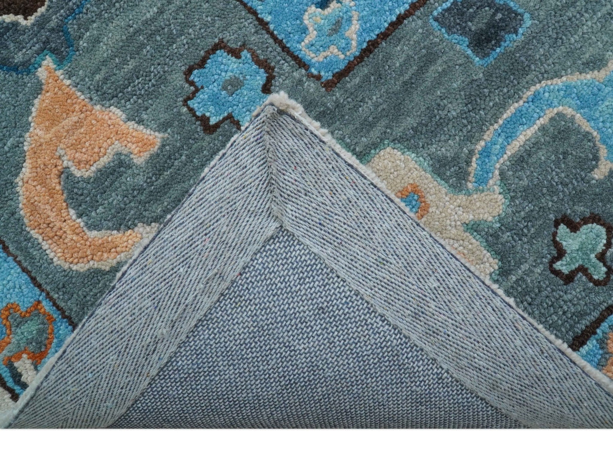 Allure Custom Made Traditional Design Peach And Blue Hand Tufted Wool Rug