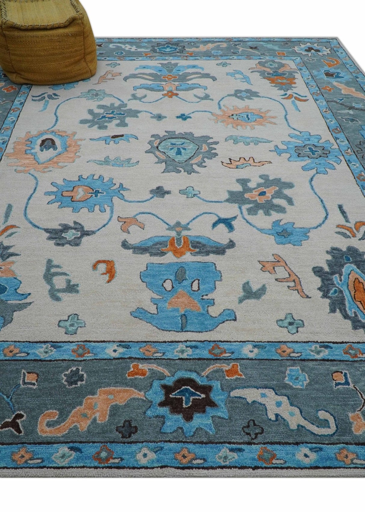 Allure Custom Made Traditional Design Peach And Blue Hand Tufted Wool Rug