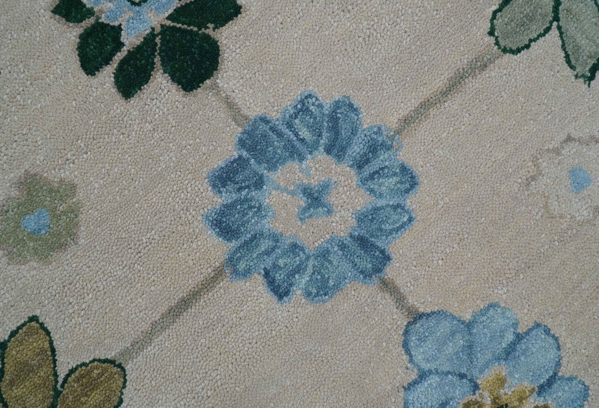 Allure Custom Made Traditional Oushak Beige And Blue Hand Tufted Wool Rug