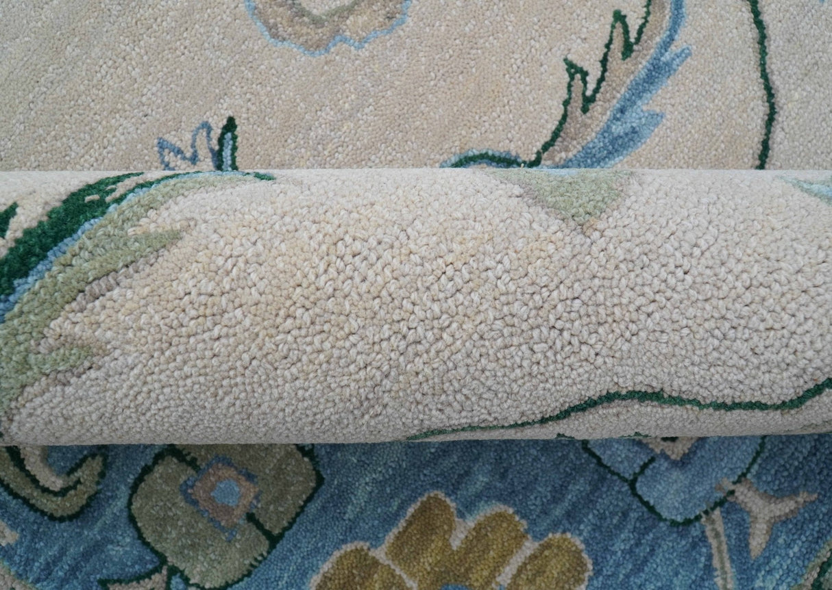 Allure Custom Made Traditional Oushak Beige And Blue Hand Tufted Wool Rug
