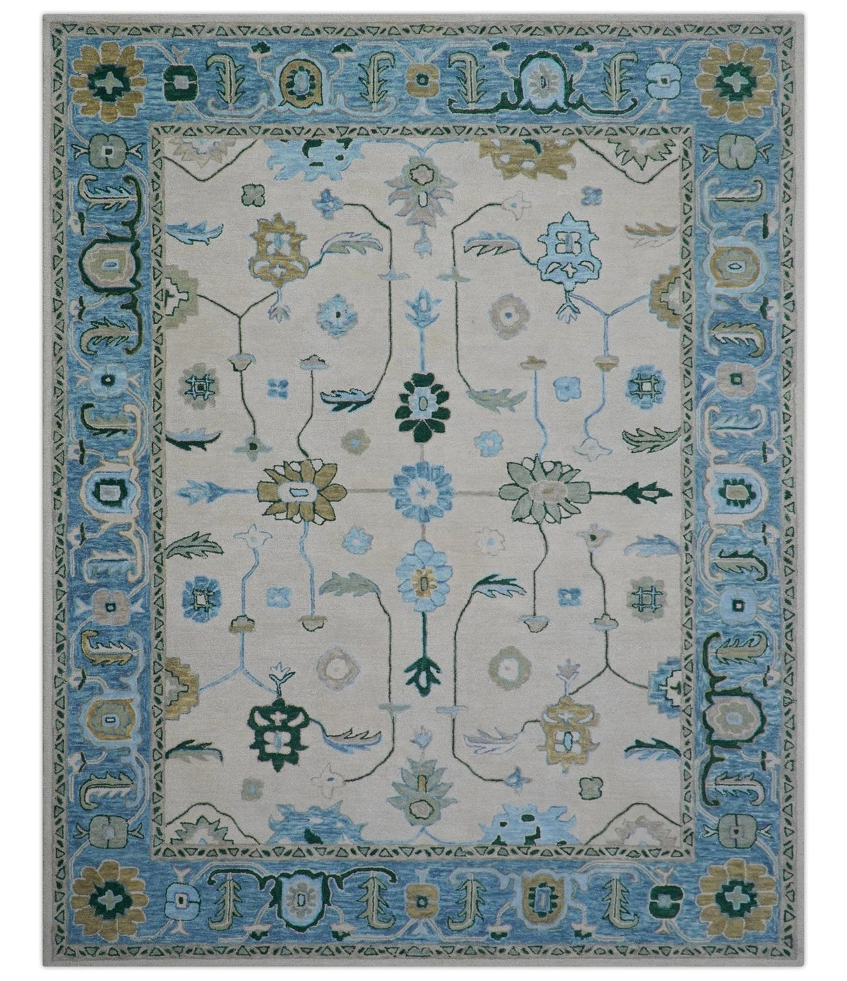Allure Custom Made Traditional Oushak Beige And Blue Hand Tufted Wool Rug