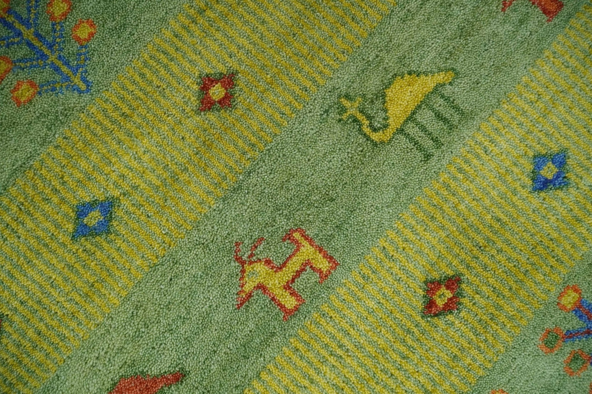 Animal and Tree Life Green, Blue and Rust Hand knotted Traditional Multi Size Wool Area Rug, Kids, Living Room and Bedroom Rug