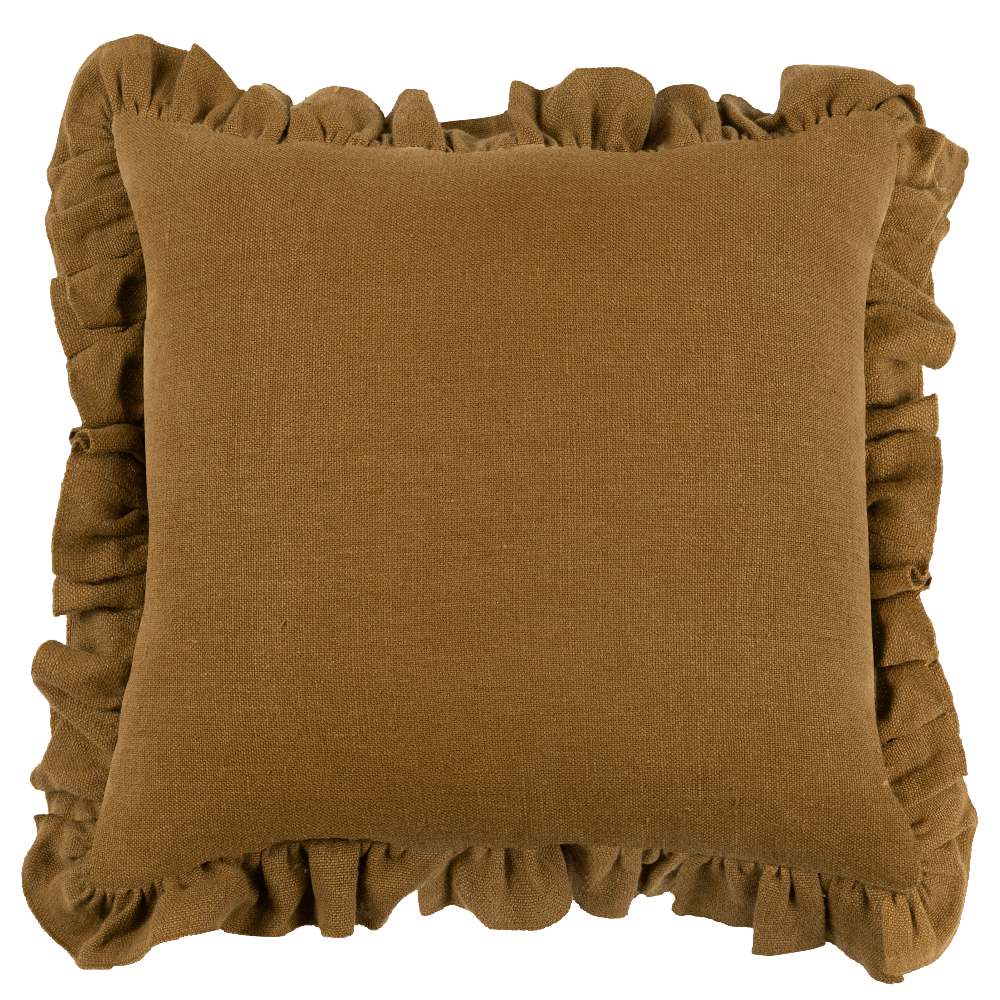 Anita Linen Solid Throw Pillow Cover, Mustard Ruffled-Solid Pillows-Parc Decor