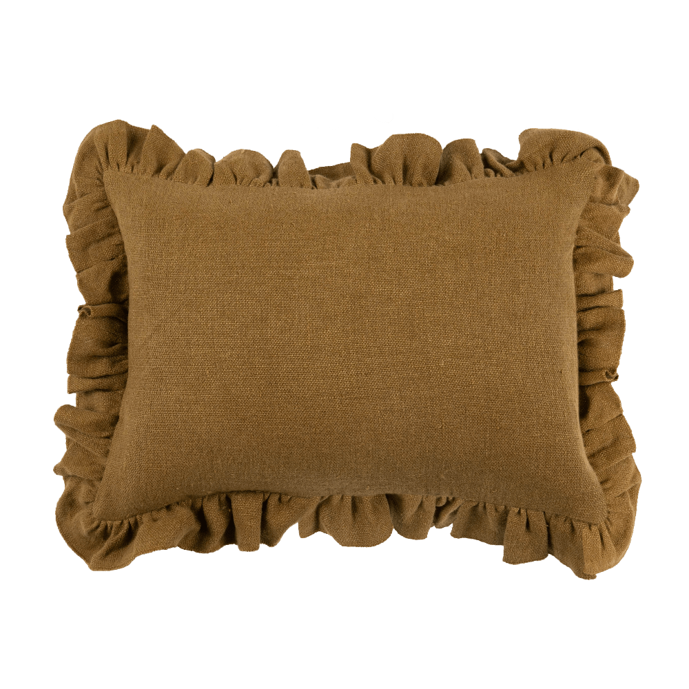 Anita Linen Solid Throw Pillow Cover, Mustard Ruffled-Solid Pillows-Parc Decor
