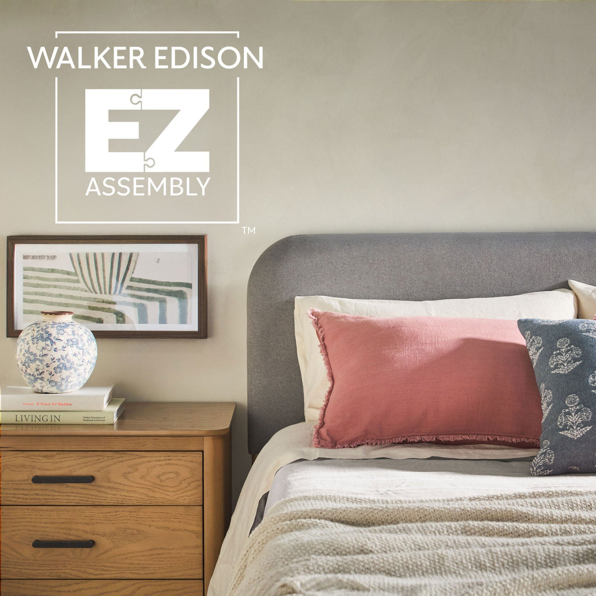 Annette Contemporary Upholstered Headboard Curved Wood Bed Frame-Bedroom-Parc Decor