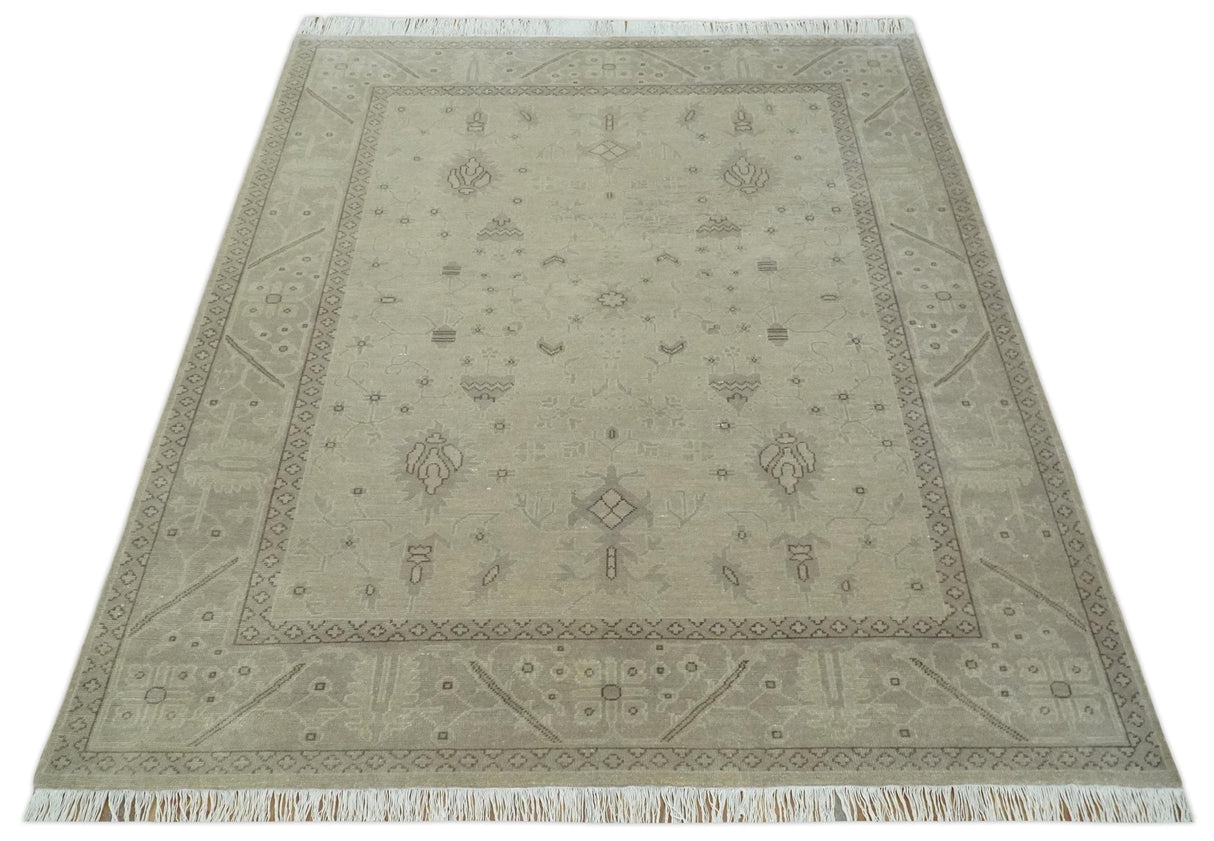 Antique 8x10 Hand Knotted Beige Traditional Vintage Persian Oushak Wool Rug | AC21810