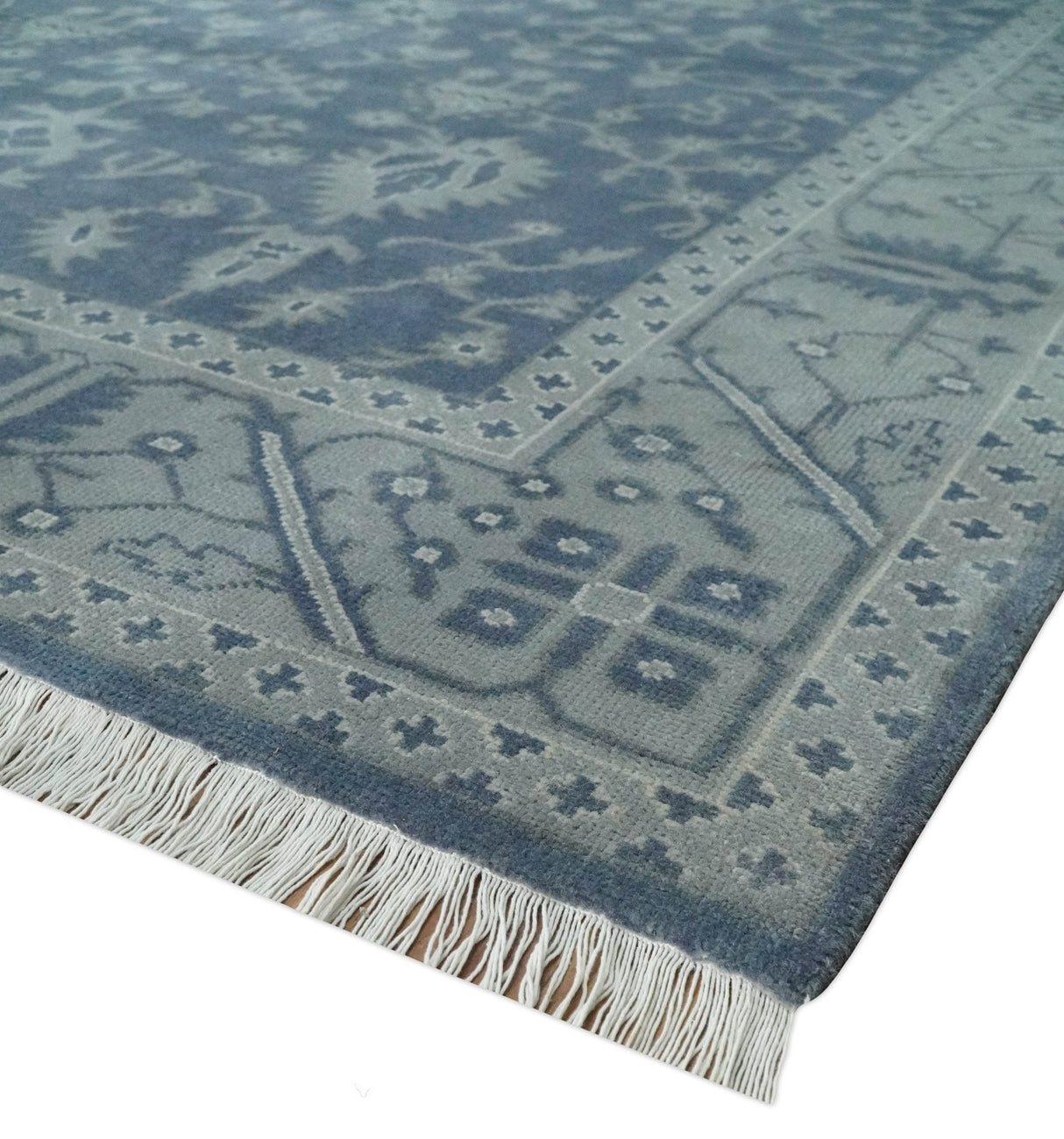 Antique 8x10 Hand Knotted Blue and Gray Traditional Vintage Persian Style Wool Rug | AC24810