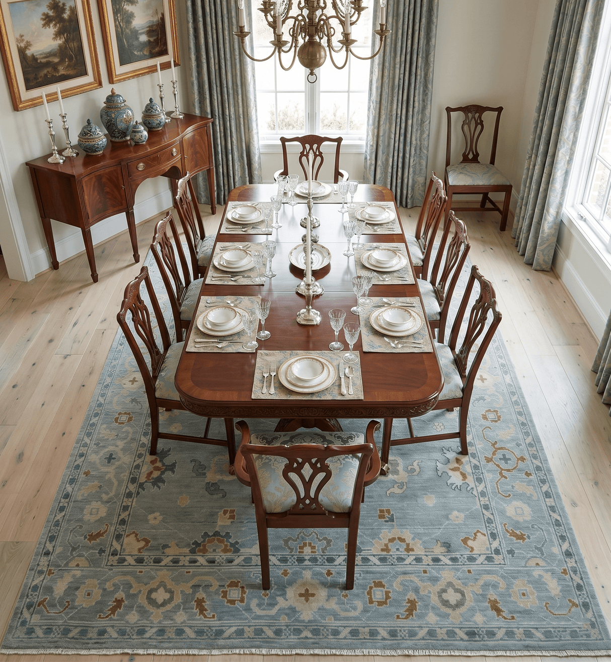 Antique Blue And Brown Hand Knotted Traditional Turkish Style Area Rug