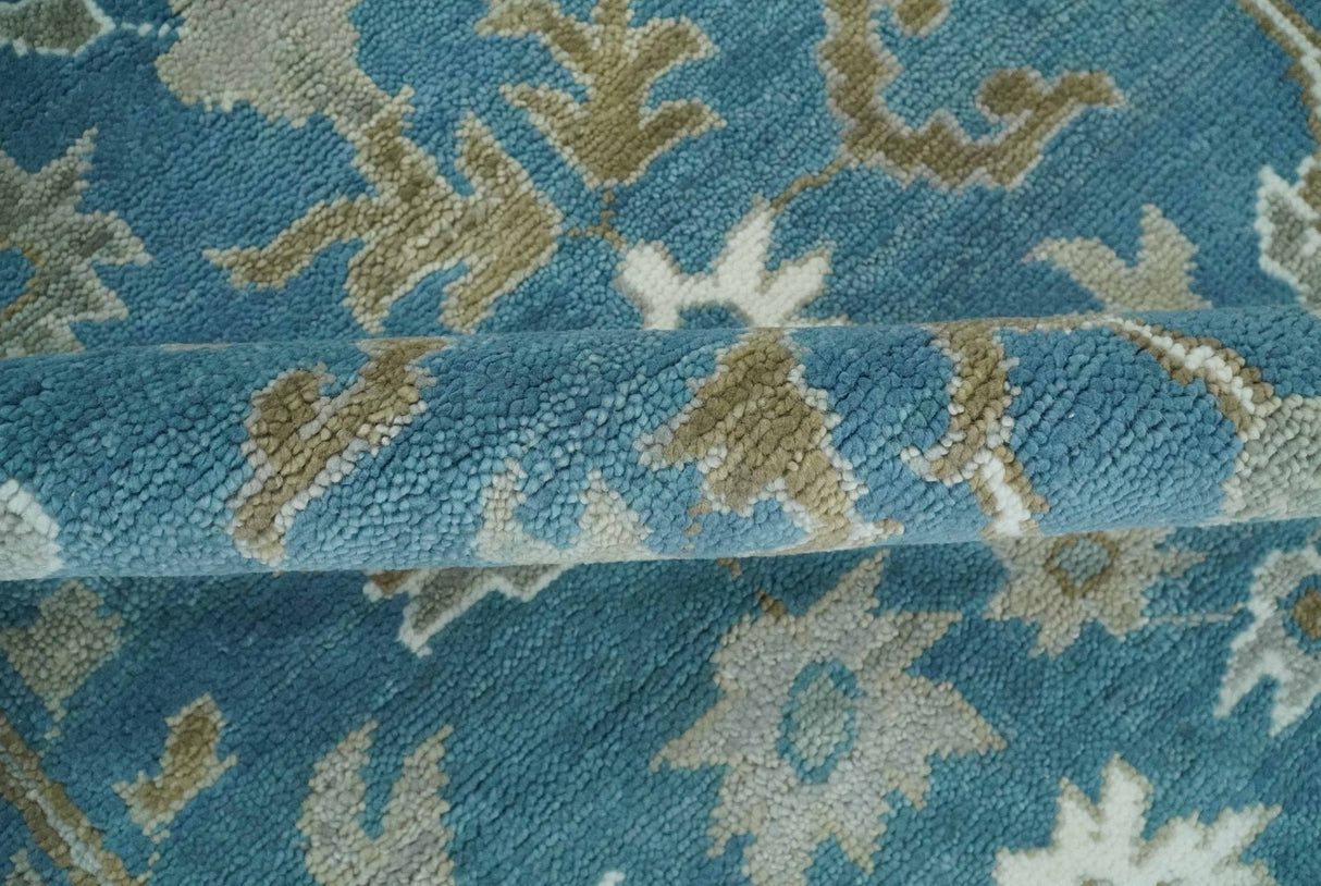 Antique Blue and Brown Traditional Persian Hand Knotted Wool Area Rug