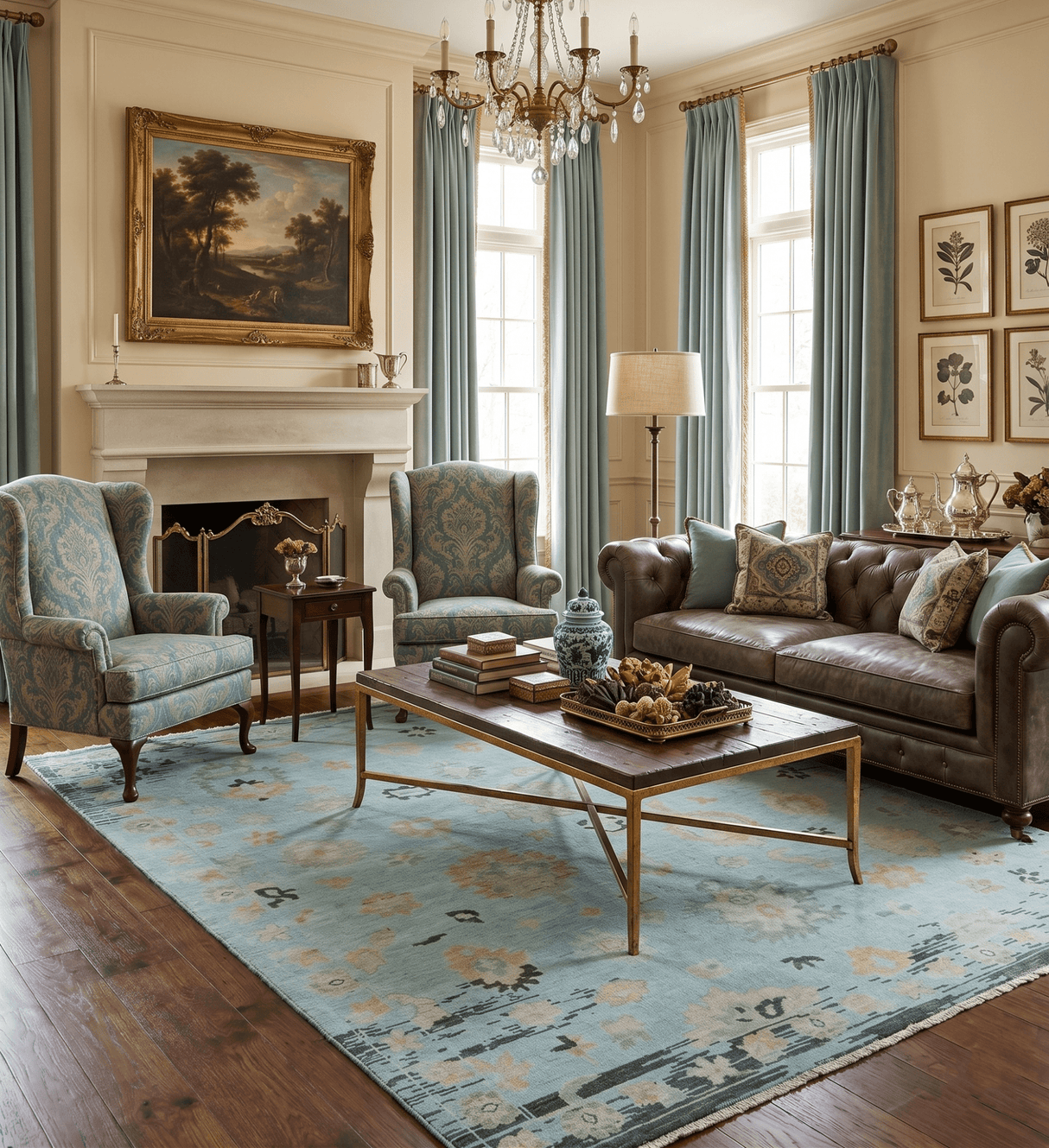 Antique Blue And Charcoal Hand knotted Traditional Oushak Wool Area Rug