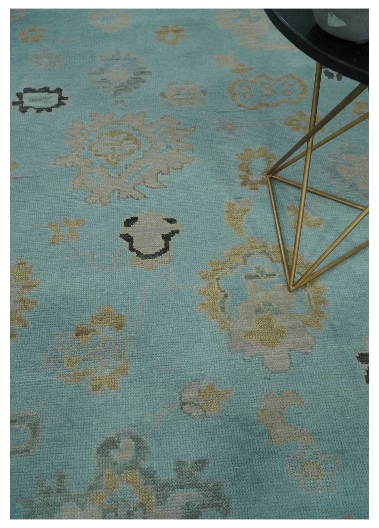 Antique Blue And Charcoal Hand knotted Traditional Oushak Wool Area Rug