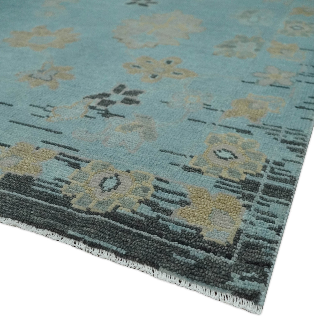 Antique Blue And Charcoal Hand knotted Traditional Oushak Wool Area Rug