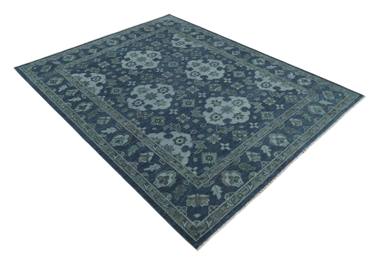 Antique Blue and Silver Hand Knotted Traditional Vintage Wool Rug