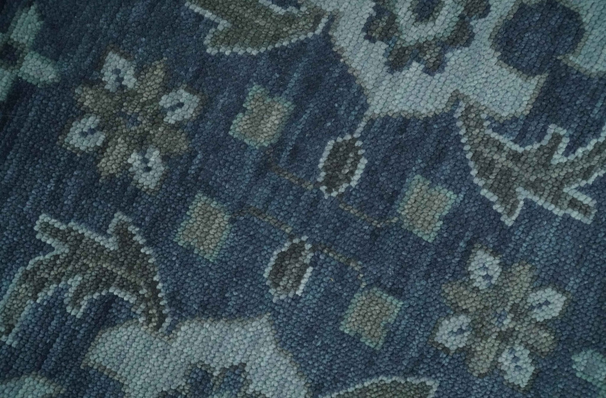 Antique Blue and Silver Hand Knotted Traditional Vintage Wool Rug