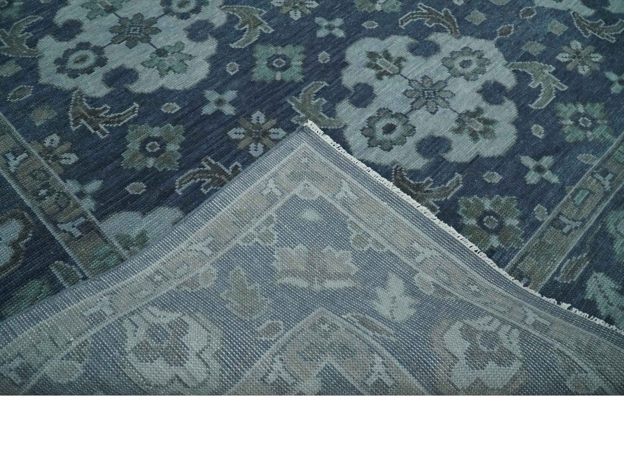 Antique Blue and Silver Hand Knotted Traditional Vintage Wool Rug