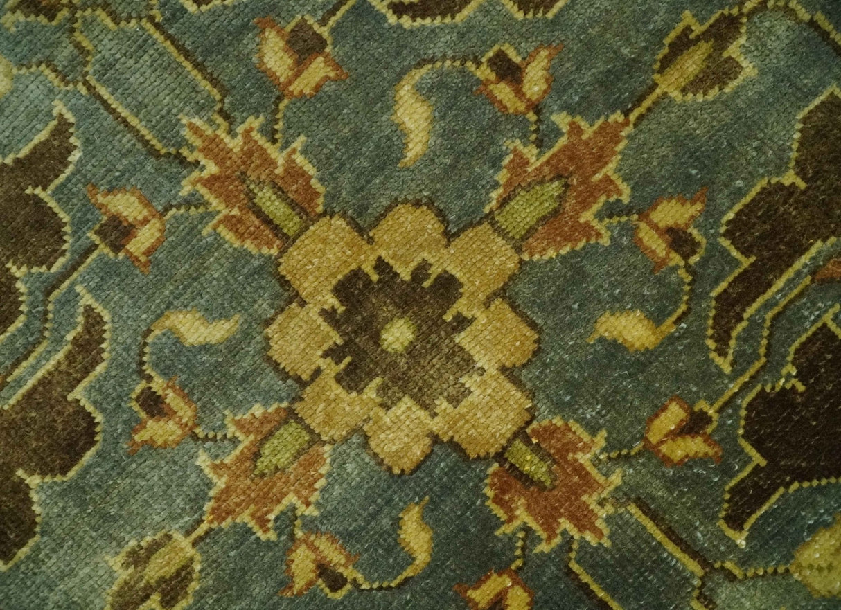 Antique Brown and Blue 8x10 Hand Knotted Medallion Wool Area Rug