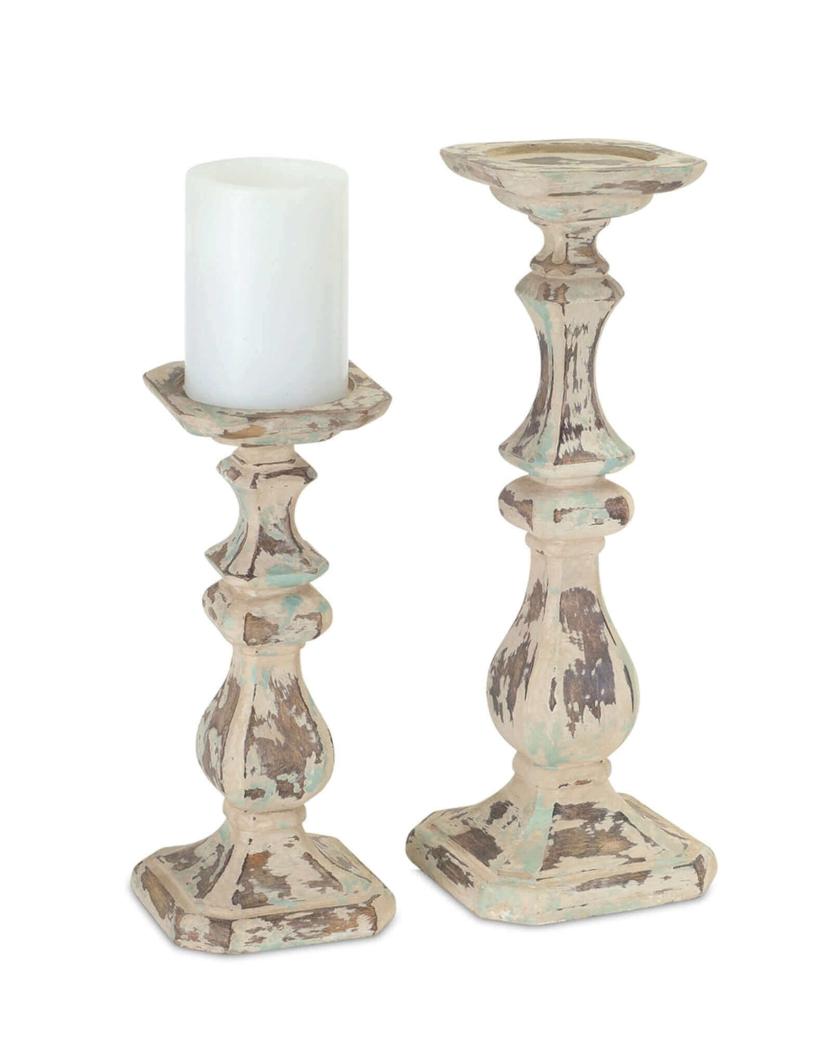 Antique Candle Holders in Weathered Stone (Set of 2)-Lighting-Parc Decor