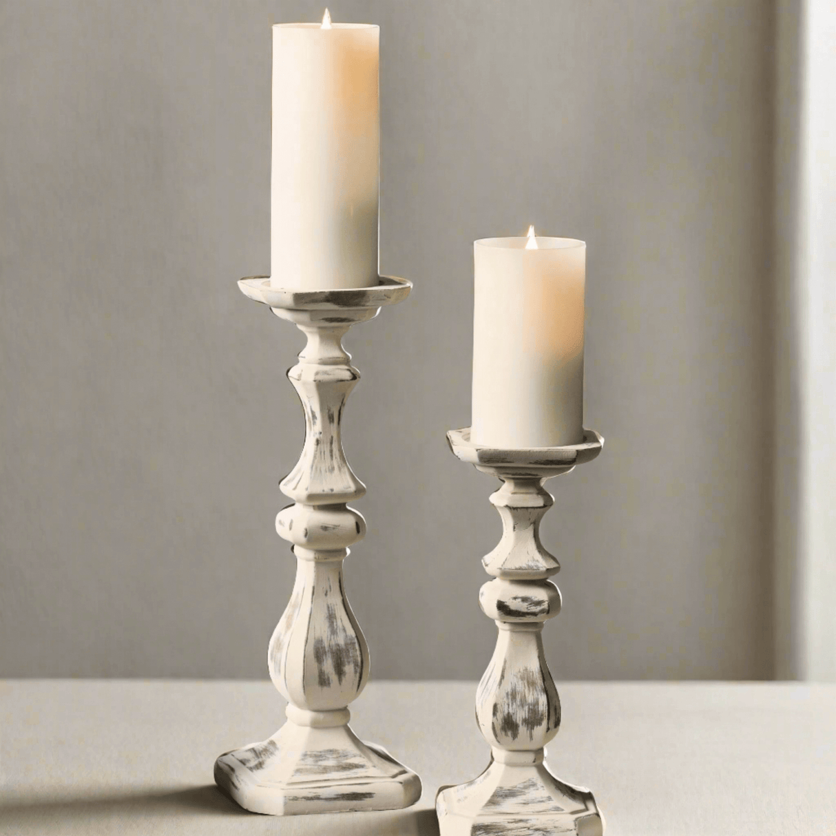 Antique Candle Holders in Weathered Stone (Set of 2)-Lighting-Parc Decor