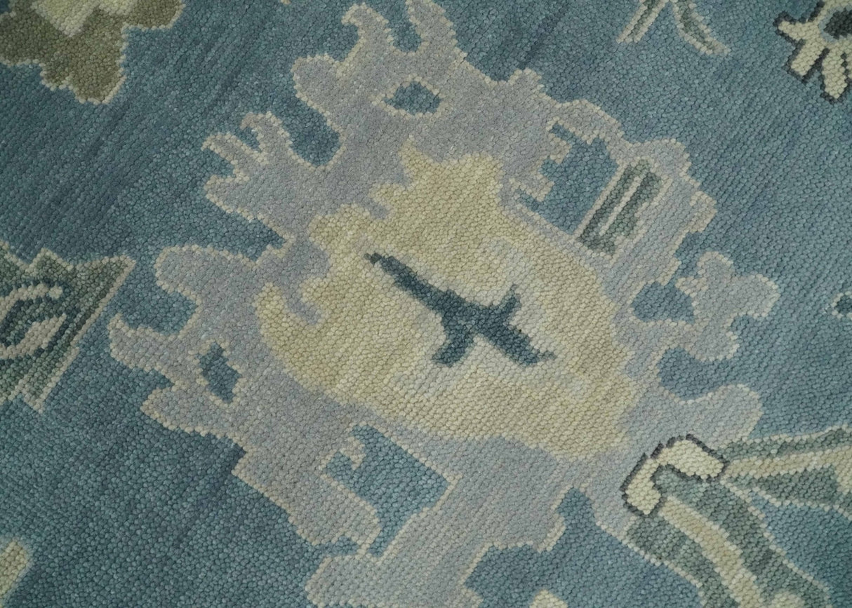Antique Charcoal and Beige Hand Knotted Traditional Oushak Wool Area Rug