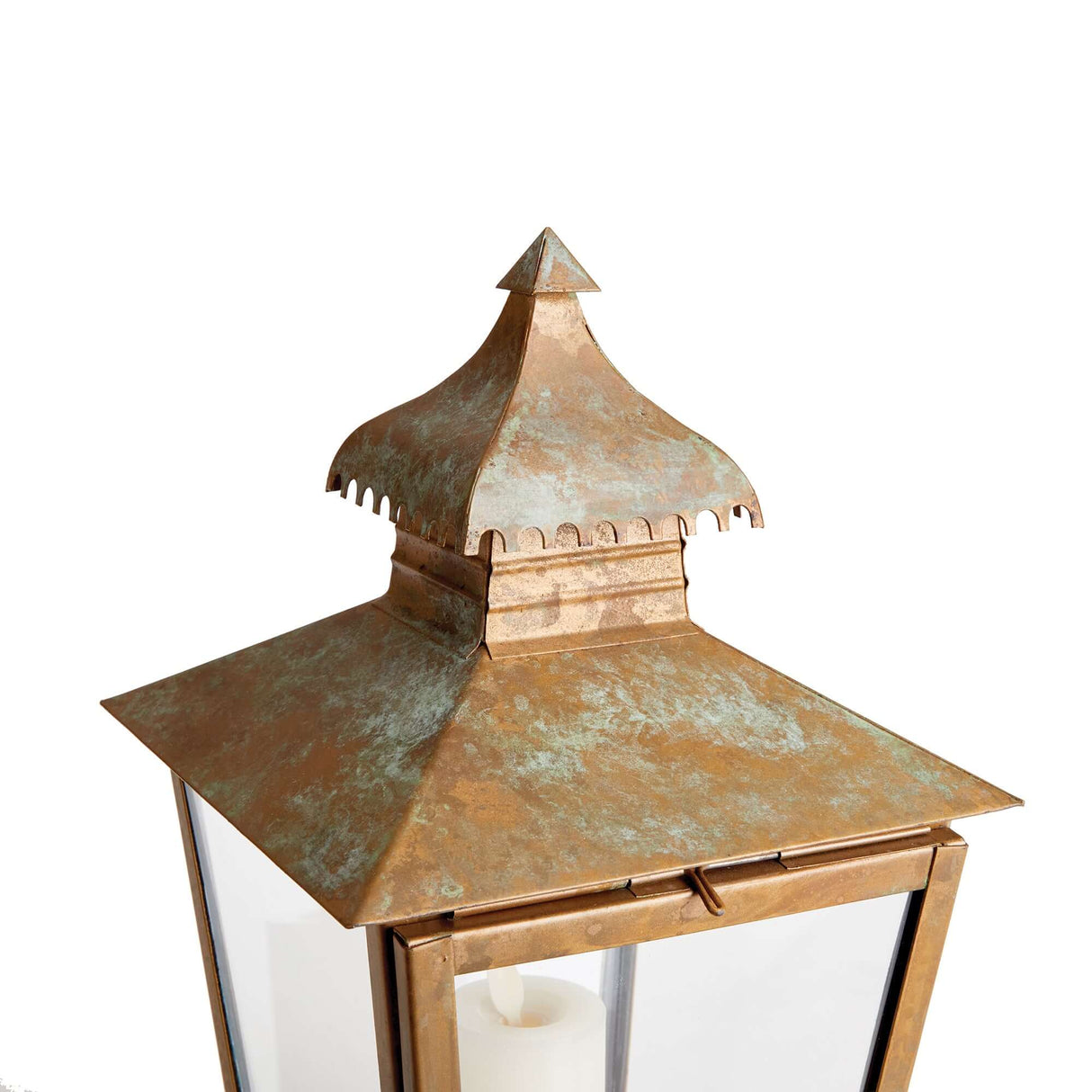 Antique Copper Pagoda Lantern with Weathered Patina-Lantern-Parc Decor
