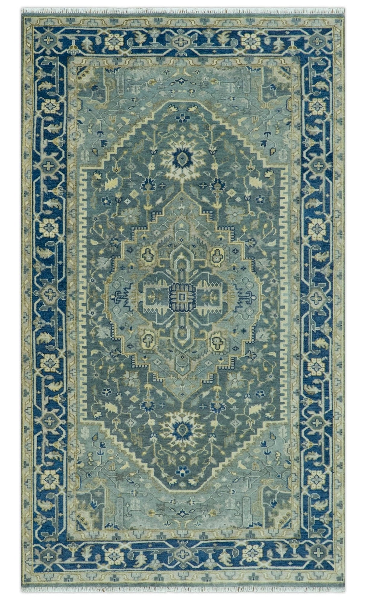Antique design Gray, Olive and Blue Traditional Hand Knotted Custom Made wool Rug