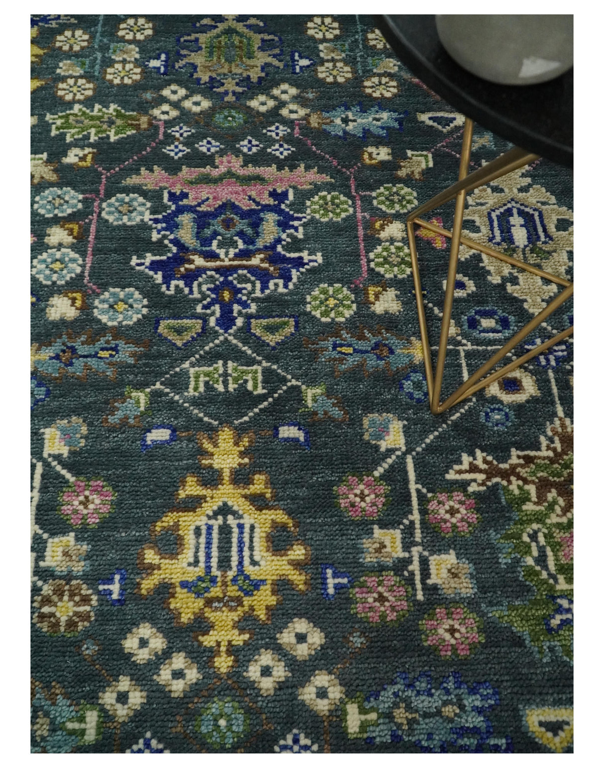 Antique Design Hand Knotted Charcoal, Green Moss and Blue Oushak Custom Made Rug