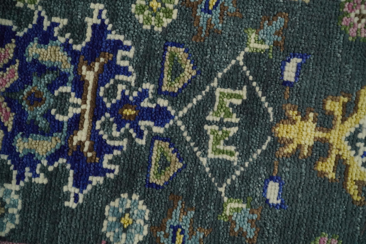 Antique Design Hand Knotted Charcoal, Green Moss and Blue Oushak Custom Made Rug