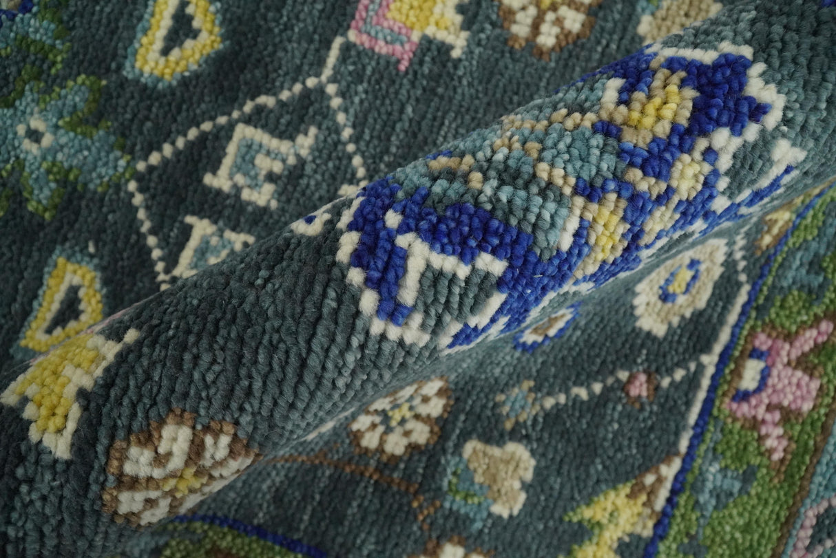 Antique Design Hand Knotted Charcoal, Green Moss and Blue Oushak Custom Made Rug