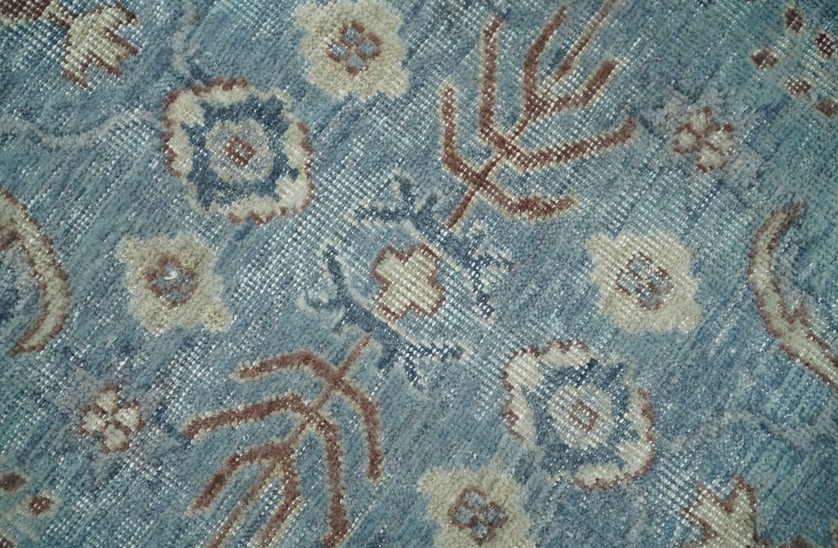 Antique Distressed finished Blue, Beige and Brown Hand Knotted Oxidized 8x10 wool Area Rug
