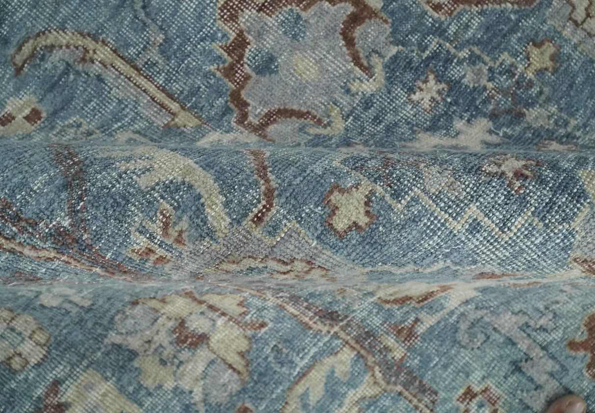 Antique Distressed finished Blue, Beige and Brown Hand Knotted Oxidized 8x10 wool Area Rug