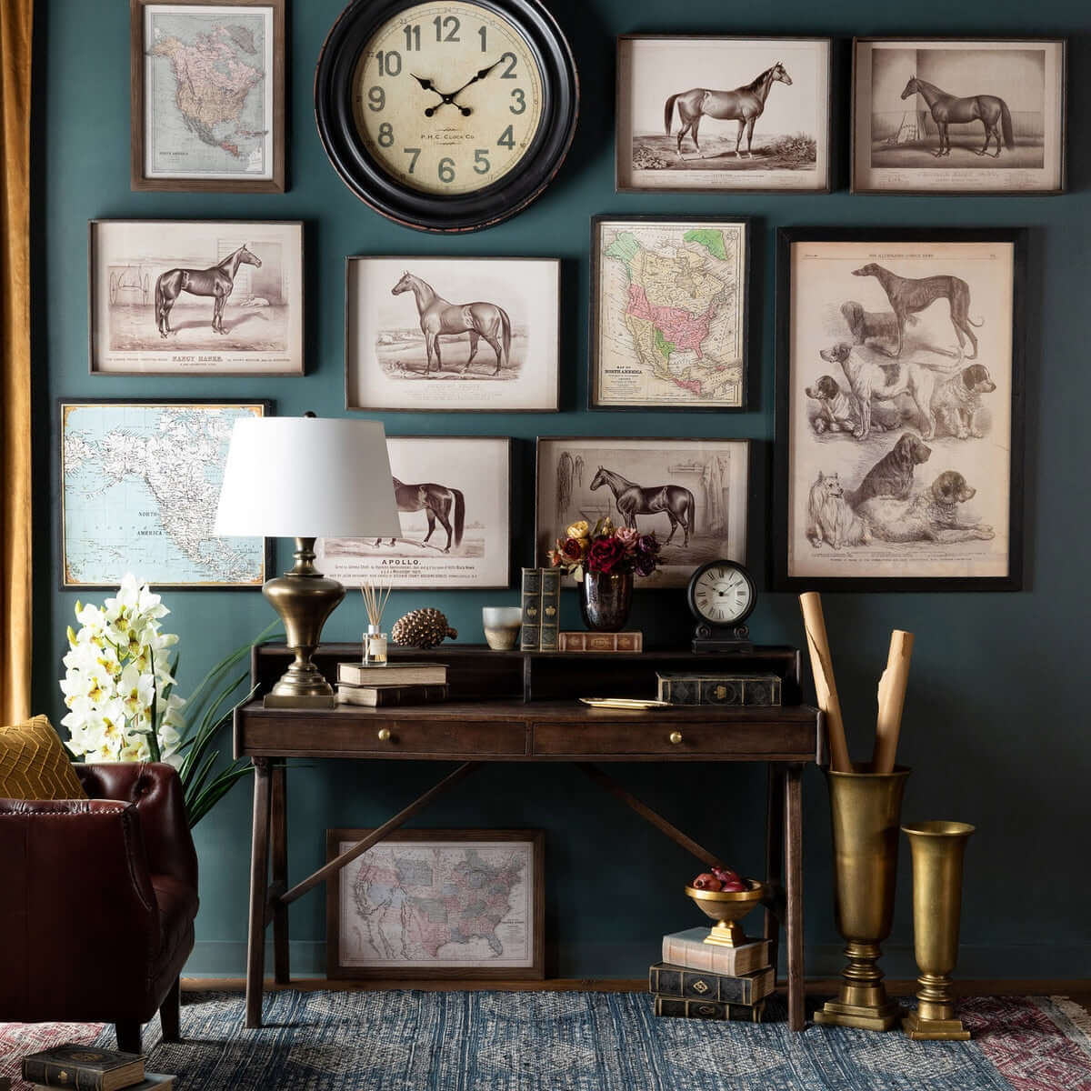 Antique Dog Art Prints in Black Wood Frames (Set of 2)-Wall Art-Parc Decor