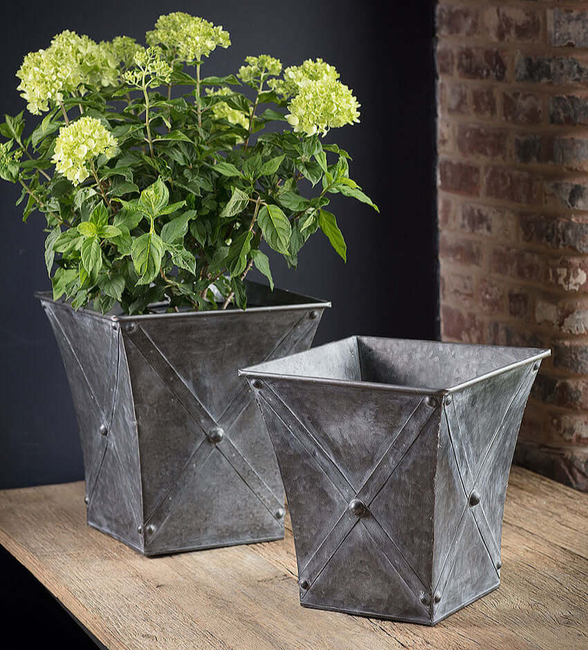 Antique Farmhouse Galvanized Metal Square Planters (Set of 2)-Planter-Parc Decor