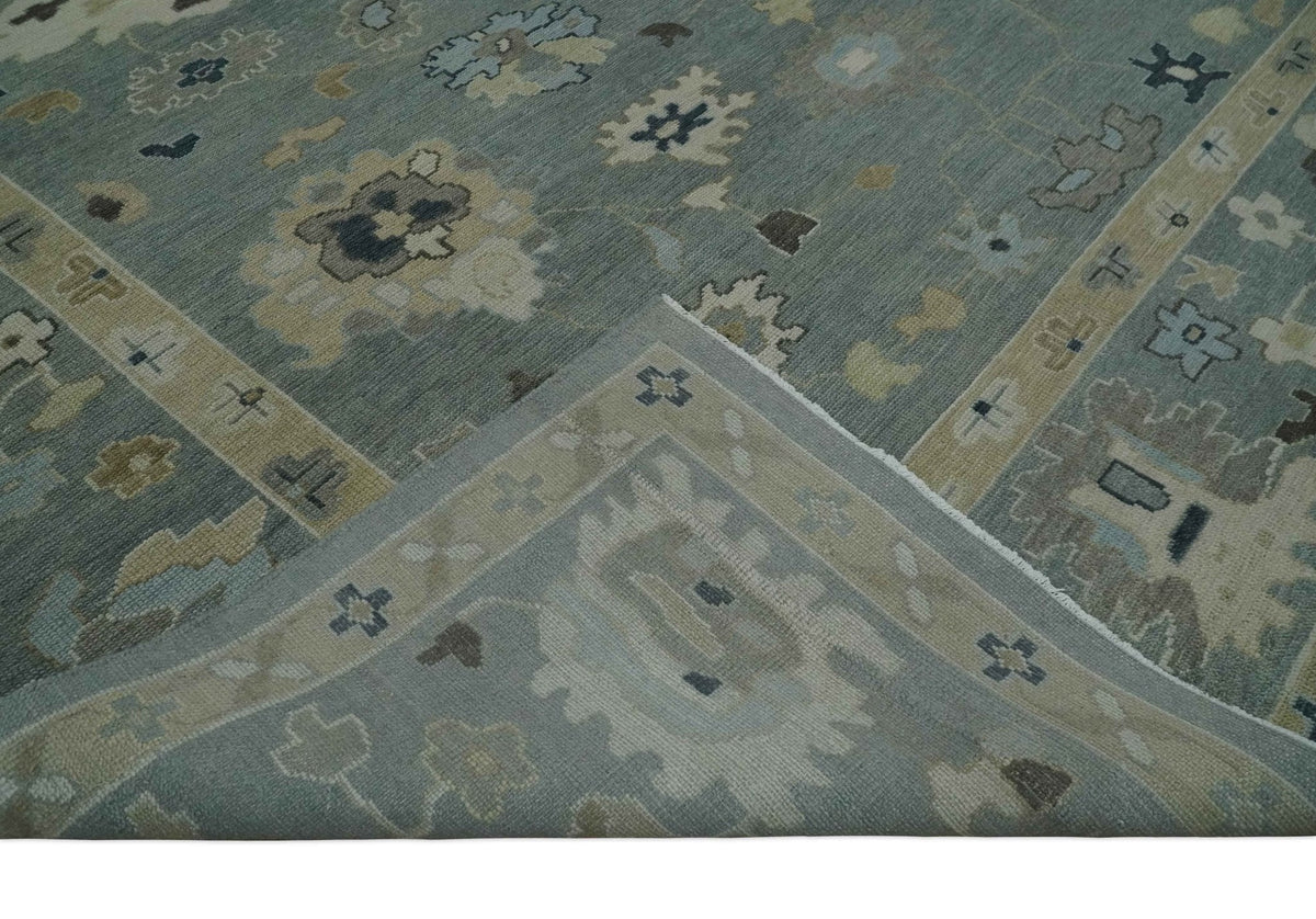 Antique Finish Multi Size Hand Knotted Oushak Silver and Beige Traditional Area Rug